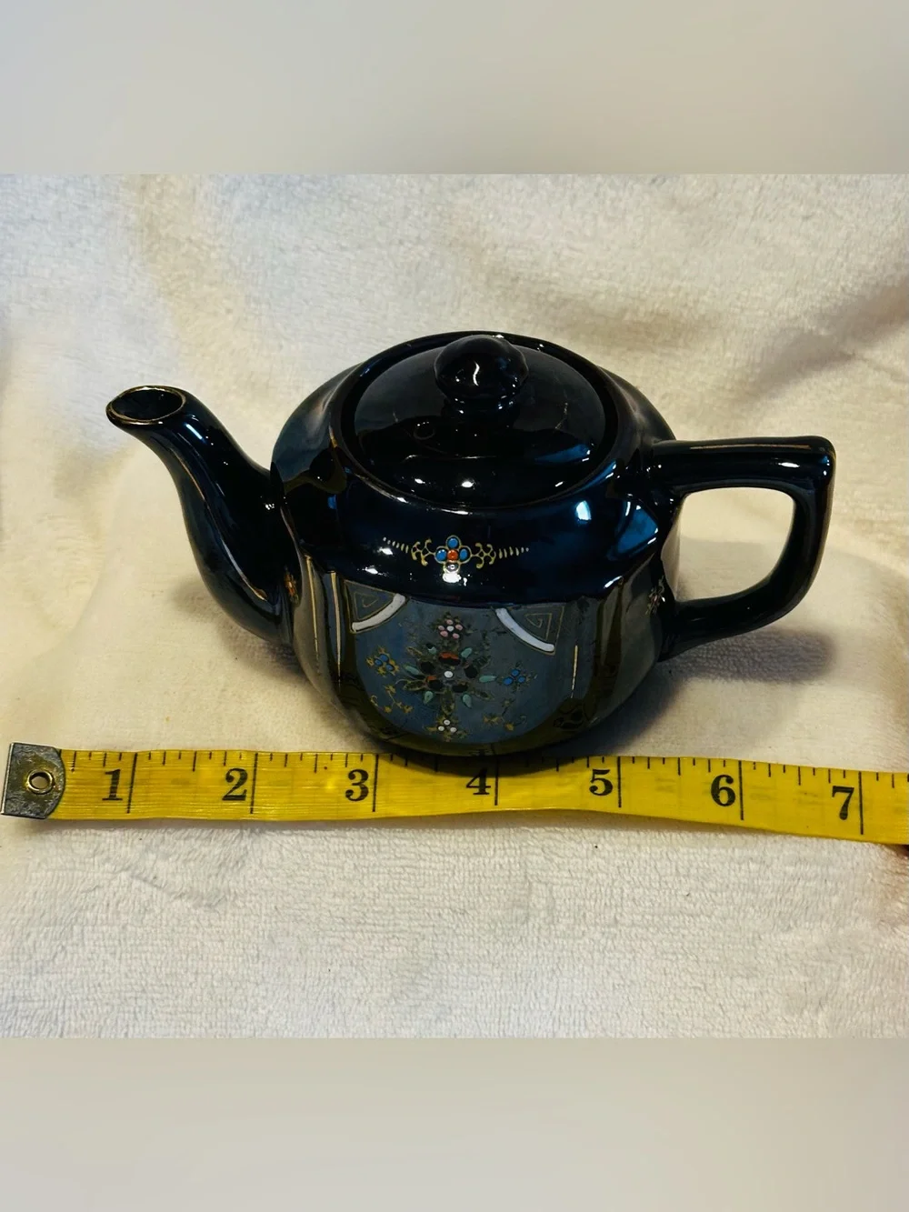 Vtg 1950's Redware Brown Betty Hand Painted Tea Pot 3.5